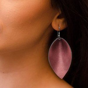Genuine Leather Tear Drop Leaf Earrings